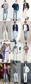 guys's Light Wash and White Jeans Outfit Inspiration Lookbook